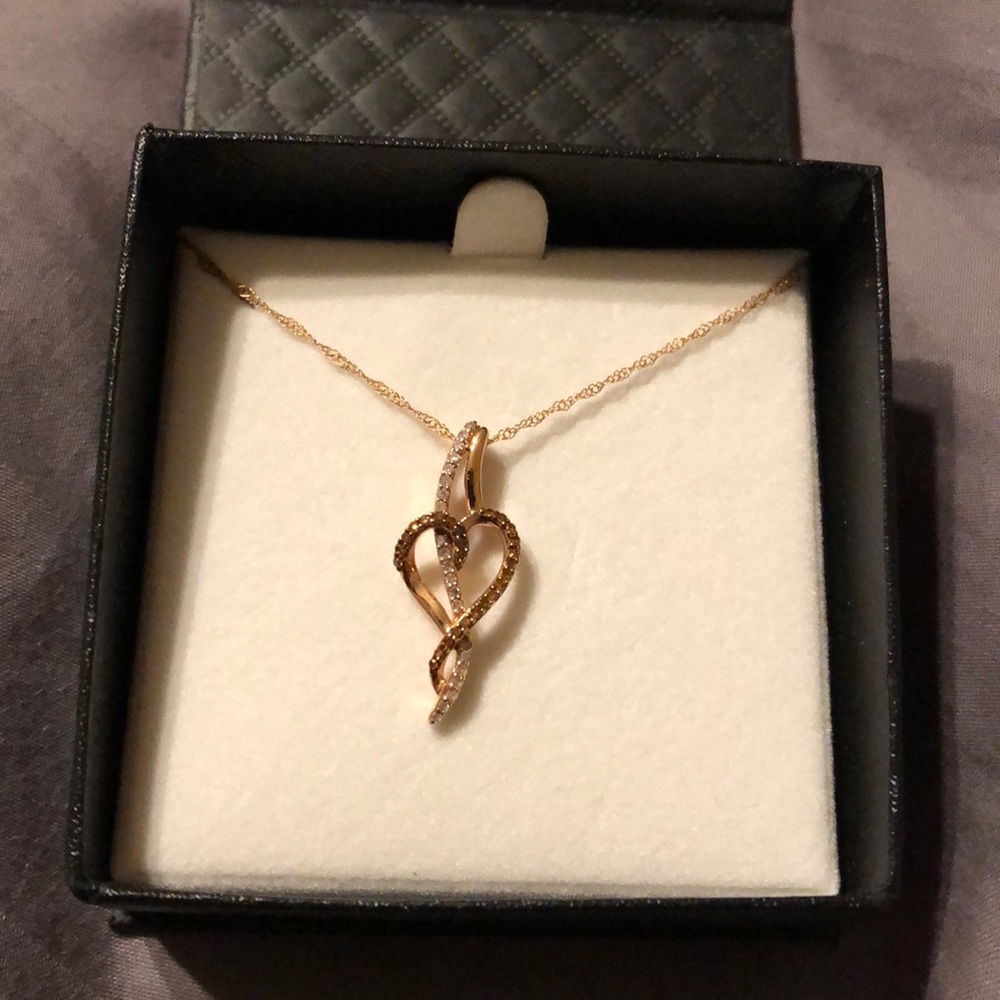 10K Brown & White diamond heart necklace